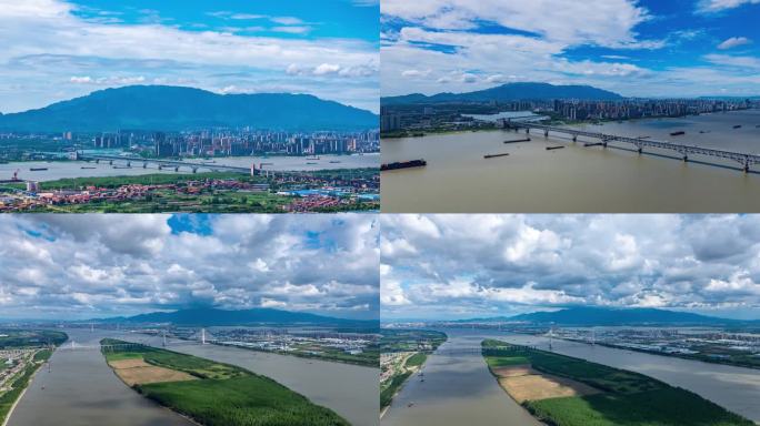 九江长江大桥城市风光延时航拍