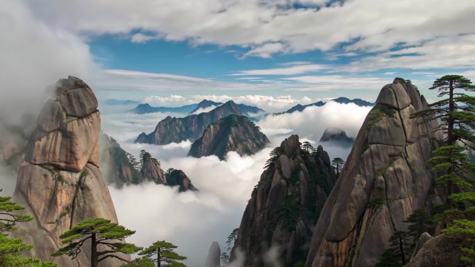 黄山云海壮丽山景 云雾缭绕的黄山奇景