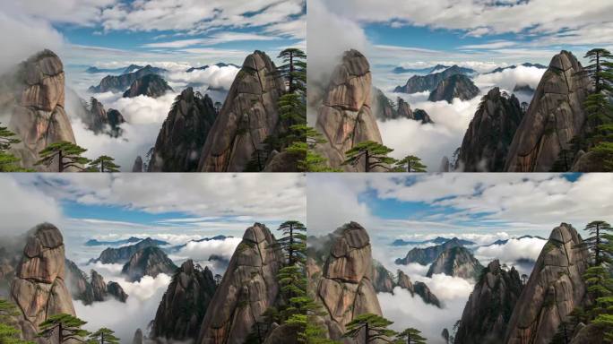 黄山云海壮丽山景 云雾缭绕的黄山奇景