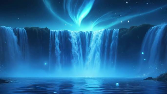 唯美粒子瀑布森林背景