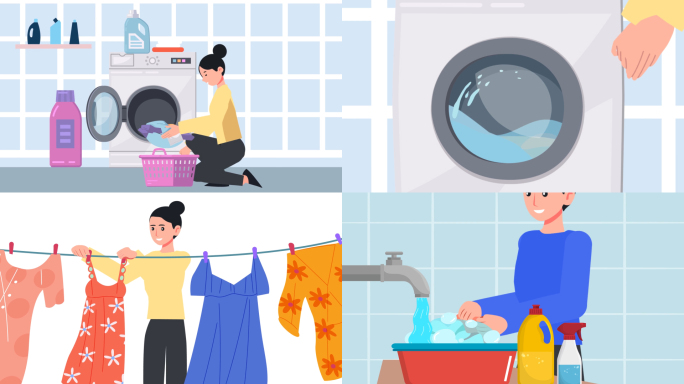 一组MG动画场景 洗衣机 手洗 AE模板