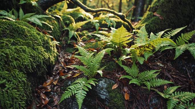 原始森林绿色植物与青苔树木