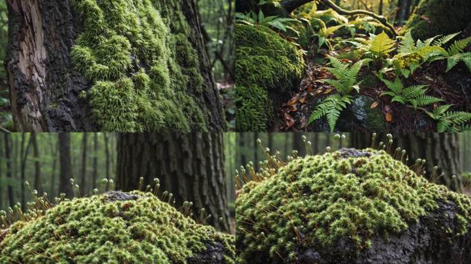 原始森林绿色植物与青苔树木