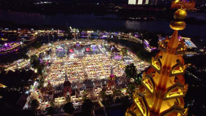 云南西双版纳告庄夜市旅游超高清4K航拍