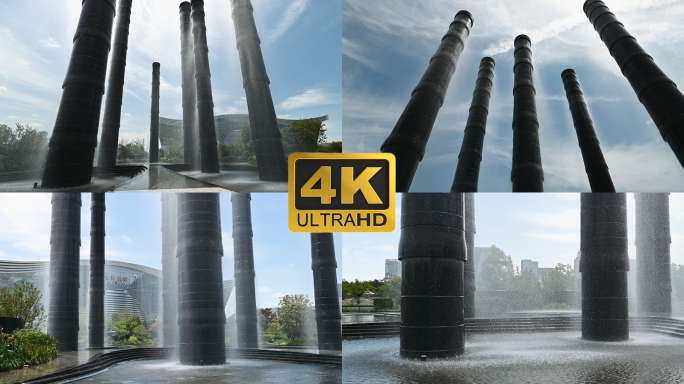 晴空下的成都SKP生机之塔水柱景观