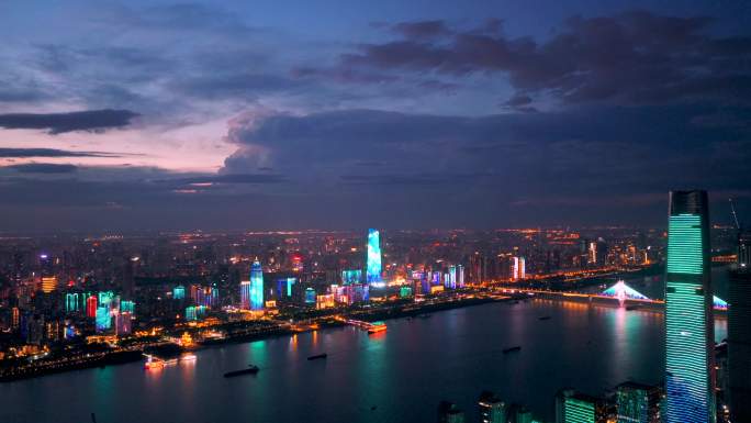 4K 武汉灯光秀 武汉长江夜景 夜景航拍