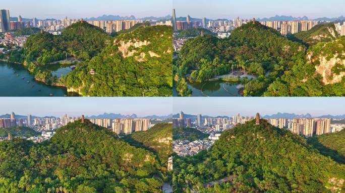 4K航拍广西柳州市蟠龙塔1