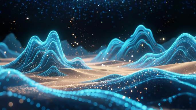 梦幻国风蓝色粒子山水背景