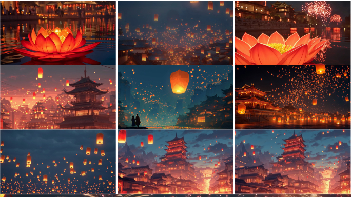 宽屏花灯 花灯节 放花灯 孔明灯