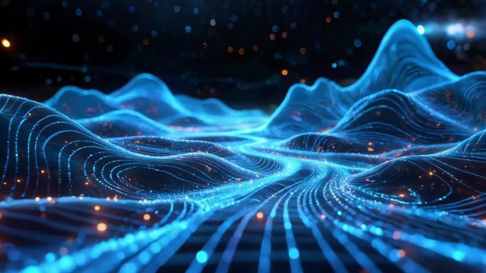 蓝色粒子山脉星空背景