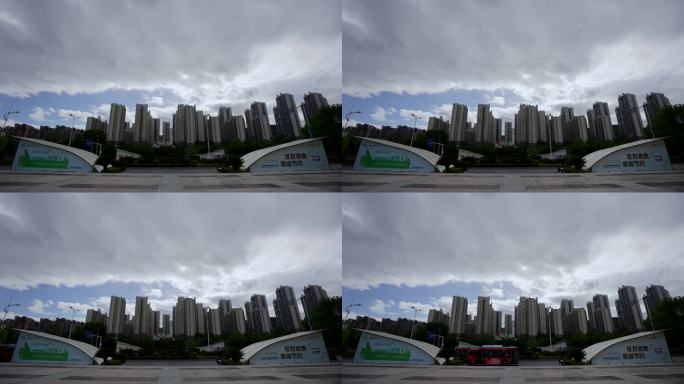 城市高楼建筑群 城市乌云密布 下雨前兆