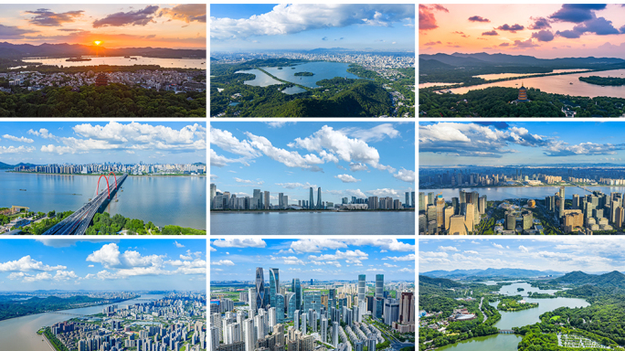 杭州夏季蓝天白云航拍延时合集