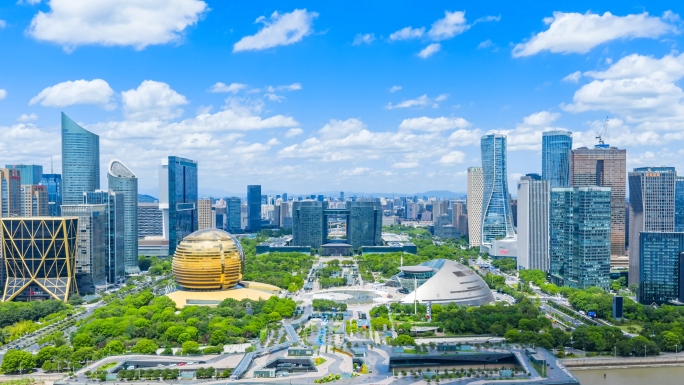 杭州夏季蓝天白云航拍延时合集