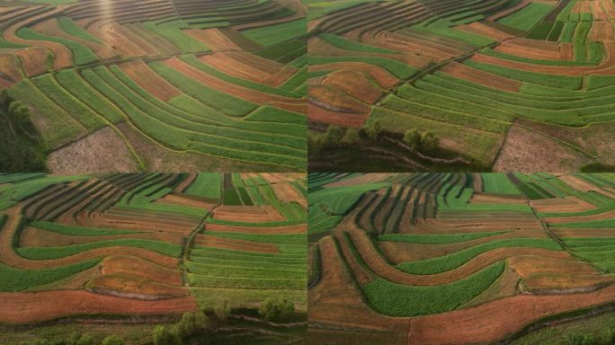 青海梯田村庄风光航拍