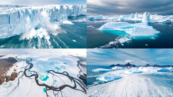 南极北极航拍延时冰山海水雪崩