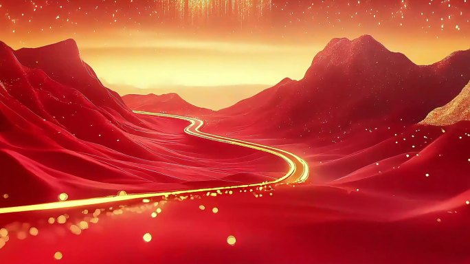 大气国风红色山水意境 红色背景 国庆开场