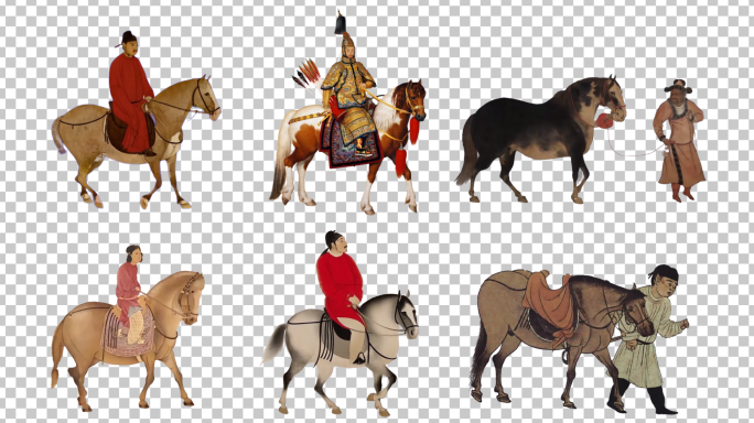 古画人物 骑马牵马行走