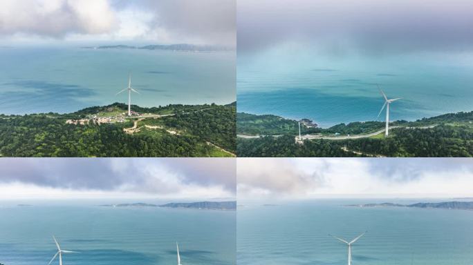 玉环1号公路海边风力发电机景观