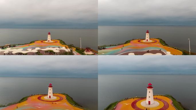大连泊霞湾海边灯塔彩色观景平台