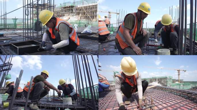 钢筋工建筑工人农民工建筑工人绑扎钢筋施工