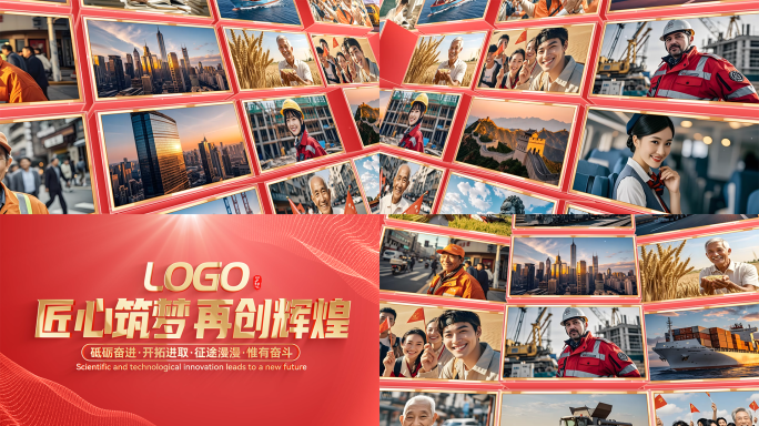 大气红色照片墙展示ae模板