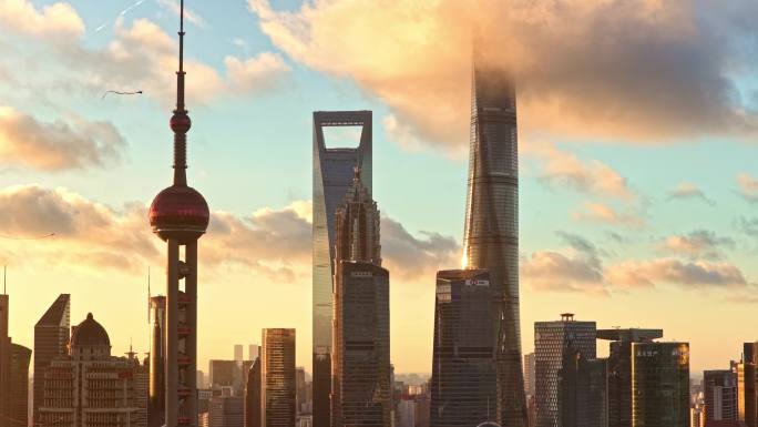 上海陆家嘴清晨黄昏长焦航拍