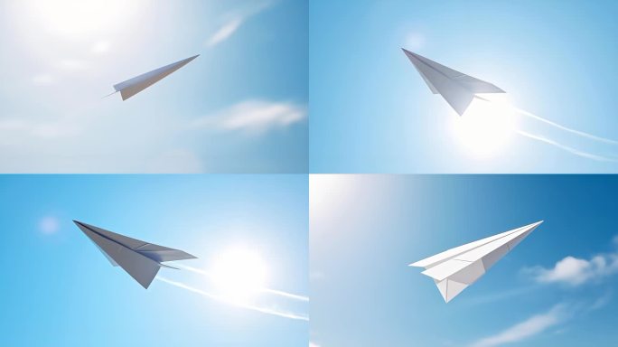 纸飞机在蓝天里飞行