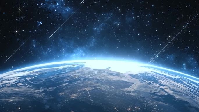 4k循环星空科技地球银河流星背景宽屏