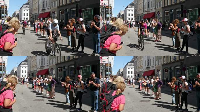 人群欢呼庆祝自行车比赛，丹麦哥本哈根