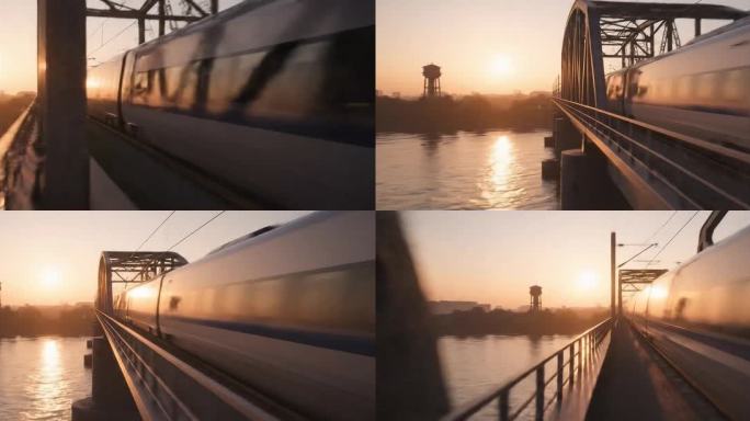 夕阳下列车高铁飞驰