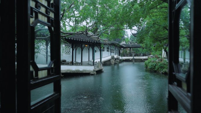 江南园林古风空镜国风中式庭院池子禅意境