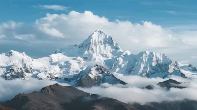 攀登雪山航拍日照金山唯美雪山延时山河ai