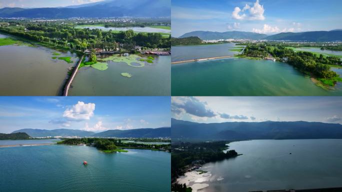 航拍4k大理洱源茈碧湖 湖光山色