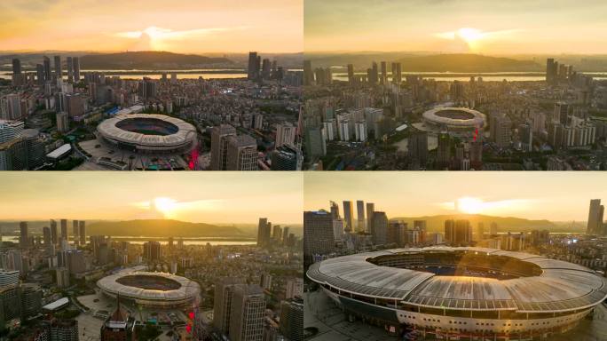 4K长沙市中心贺龙体育馆世纪晚霞3
