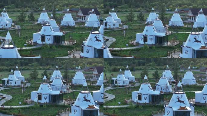 草原特色蒙古包建筑群航拍
