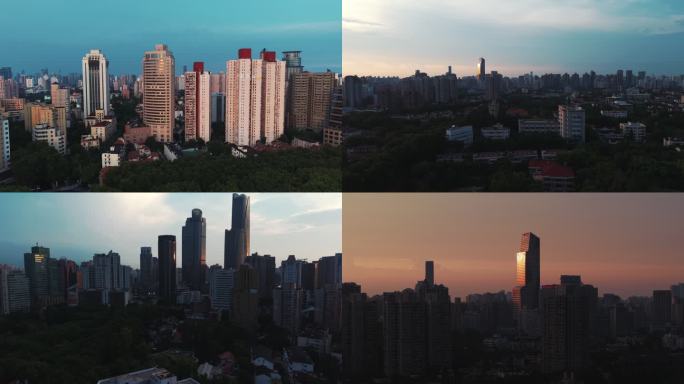 上海徐家汇夕阳航拍4k