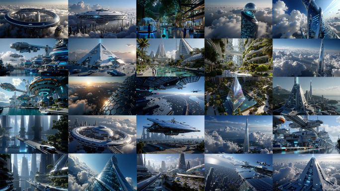 未来城市交通飞行器科幻都市新能源绿色城市