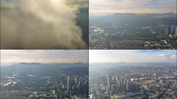 白云区白云新城看白云山珠江新城日出