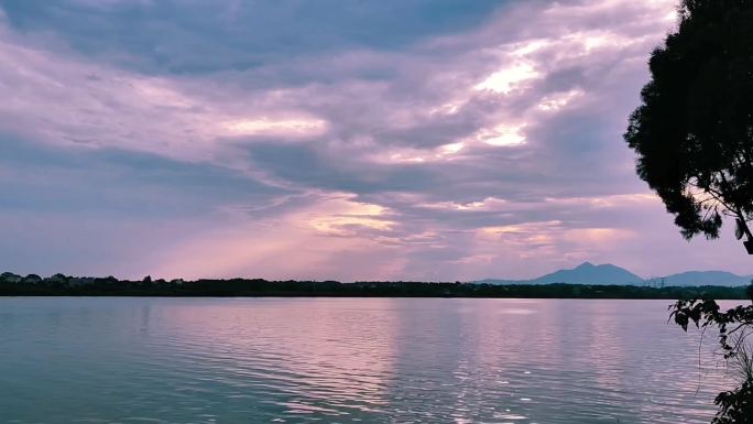 湖光山色日落美景延时风景日落延时