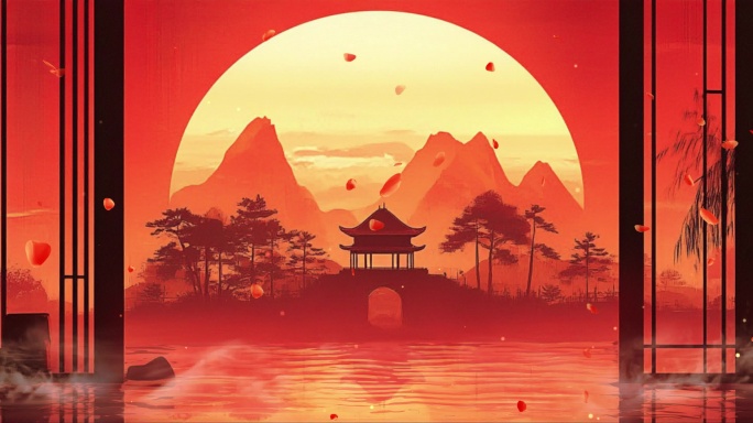 8k中国风红色戏曲屏风舞台背景