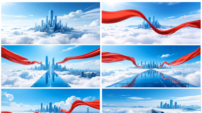 【宽屏合集】城市红色绸缎飞舞 现代化建设