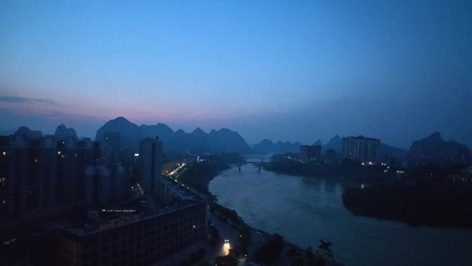 城市夜景延时摄影  夜昼转化 大化红水河