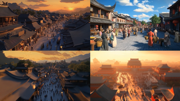 古代集市古代城镇商业街繁华古镇市井生活