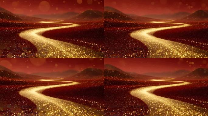 4K红色山河金色河流背景素材