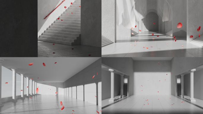 浪漫花瓣楼梯场景C4D工程