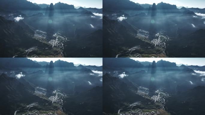 航拍日出下云雾缭绕的甘南扎尕那自然风光