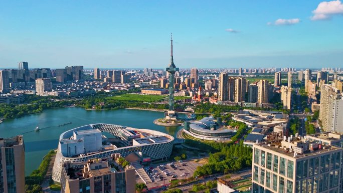 盐城 建筑城市地标电视塔高铁站 盐城延时