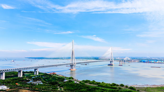 常泰长江大桥航拍延时 常州港