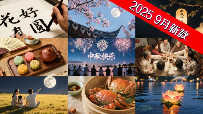 中秋节中秋习俗家人团圆庭聚会月饼花灯