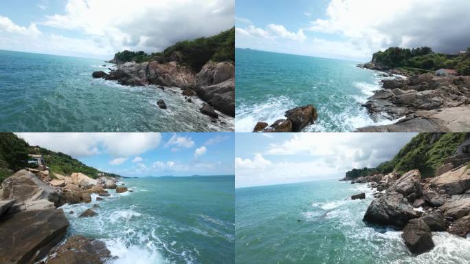 海浪礁石海岸风光FPV